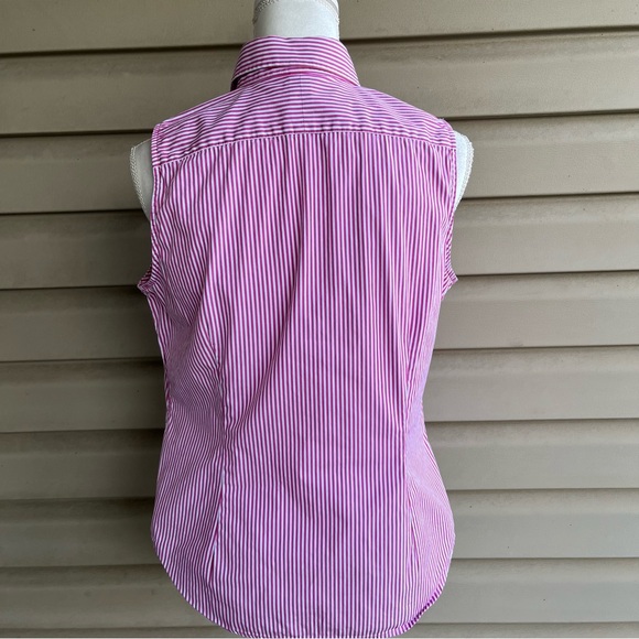 •Lauren Ralph Lauren• Pink Striped Ruffle Sleeveless Blouse - Size 12P - Picture 5 of 7
